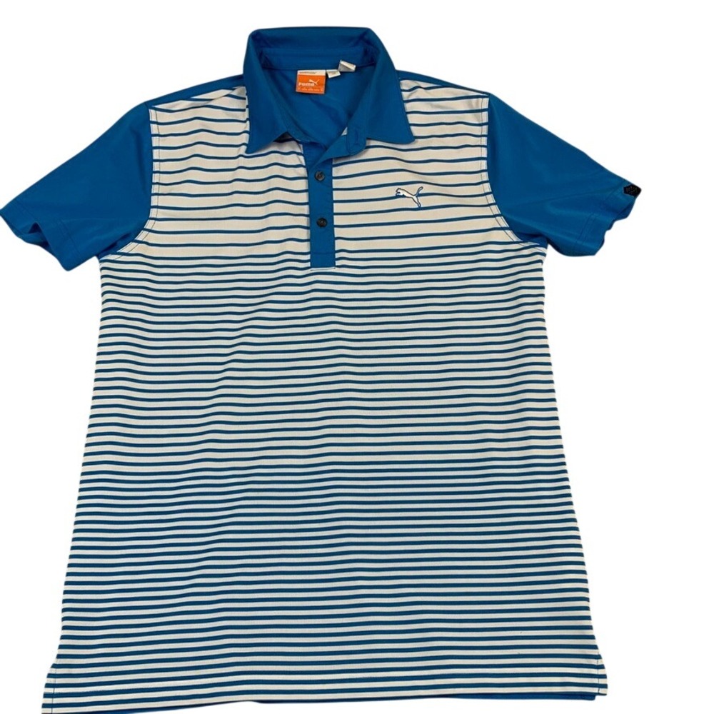 Puma Mens Blue White Striped dryCELL Golf Polo Shirt Size Medium 1424